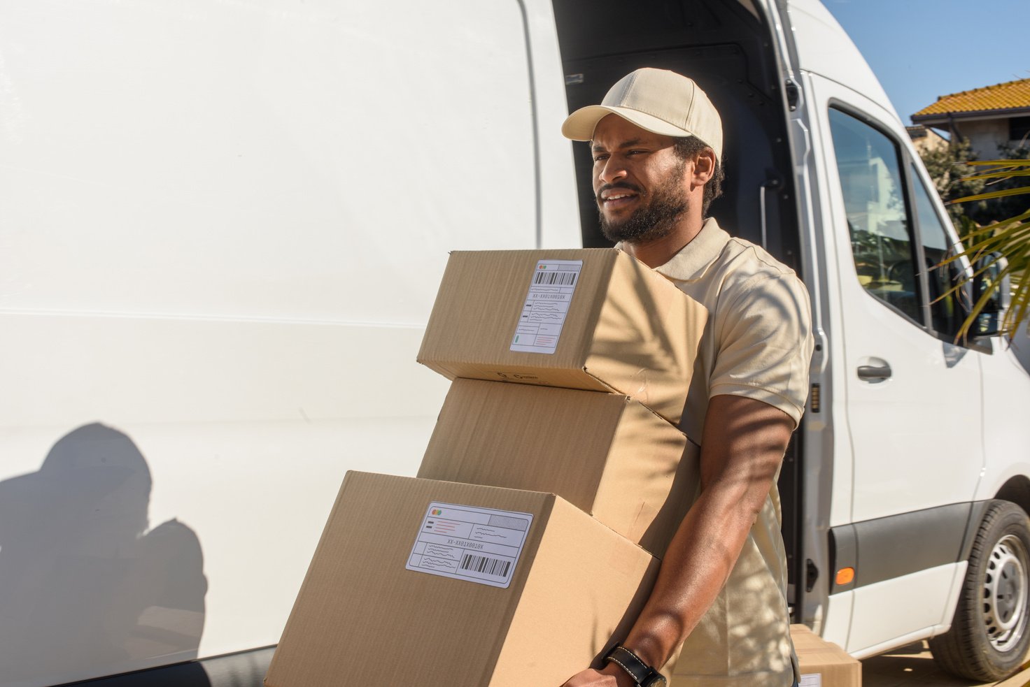 Courier Service Courier Man Carrying Parcel Boxes